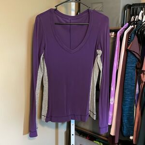 Lululemon V Neck Long Sleeve Tee P2P 18 Deep Zinfandel Plum Heathered Grey 890